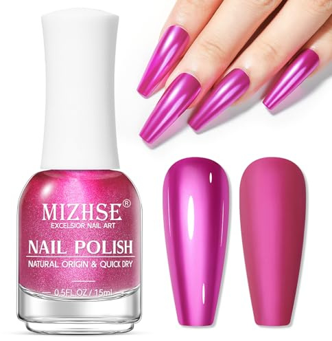 MIZHSE Metall Spiegel Nagellack mit Mirro Effect Rot Mental Nagelack, Shimmer Nagellack, Schnelltrocknend Oil Based Nail Polish Ohne UV Lampe Nail Polish, Glänzende Chrome Nail Art 15ML 1PC