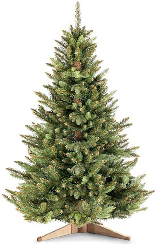 RESTILO Premium Weihnachtsbaum Künstlich 220 cm Tannenbaum mit Ständer aus Holzmaterial und braunem Stamm Künstlicher Weihnachtsbaum Maya