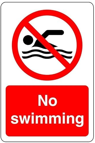 Hinweisschild mit Aufschrift No swimming, No diving, No Sailing, Deep Water, eating & drink, selbstklebender Aufkleber (300 mm x 200 mm), Sichtabstand innerhalb von 7 m.