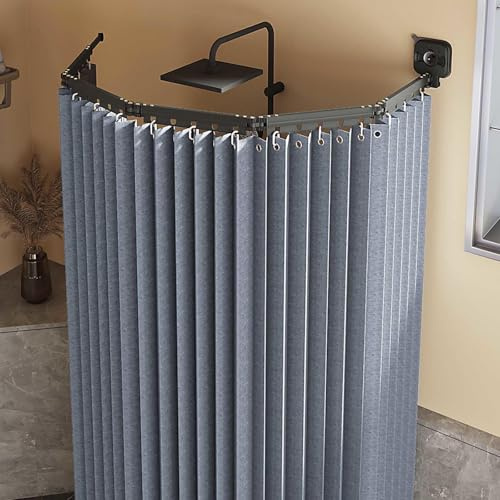 YSZBD Faltbarer Duschvorhang Mit Stange Duschvorhangstange L/u Form Duschvorhänge Ohne Bohren Wasserdicht/waschbar Für Eckdusche, Shower Curtains,6@-138cm+9.8in/25cm