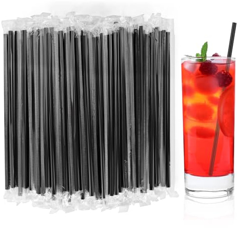 100Pcs Disposable Plastic Straws - Individually Wrapped Black Straws