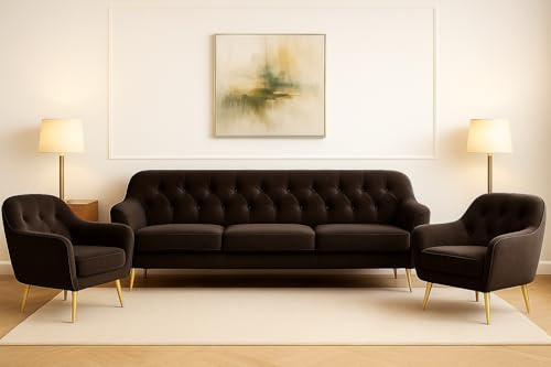 A&J MöbelLand GmbH Polstergarnitur Benito: 3-Sitzer Sofa + 2 Sessel – Wohnzimmer Set, modernes Design, Bonellfederkern, langlebige Qualität, Bezug in Dunkelbraun