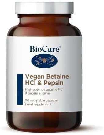 BioCare Vegan Betaine HCl & Pepsin, 90 Capsules | High Potency Betaine and Vegan Enzyme Formula