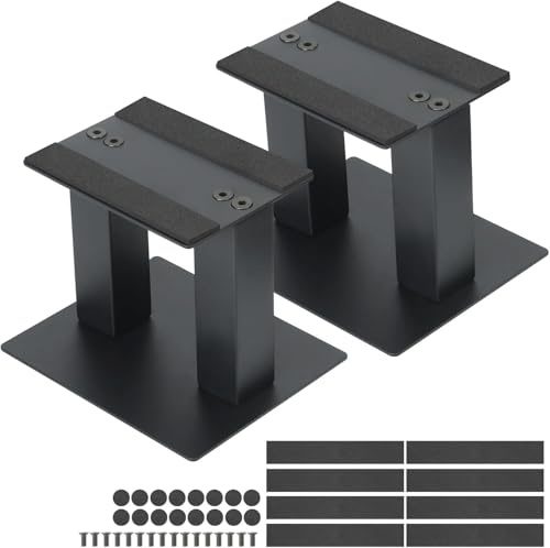ohbien Desktop Lautsprecherständer Belastbar bis 30 kg Höhe 16cm | 2er-Pack Desktop Audio Ständer Mit rutschfesten und stoßdämpfenden Pads, für Computer und Bücherregal Lautsprecher (Schwarz)