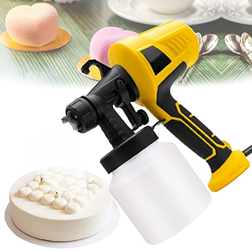 500W Electric Cake Sprayer Spray Gun, Handheld Airbrush Cake Decorating Kit, Adjustable 3 Spray Patterns, 700ml Container, 5 Nozzle Sizes, for Chocolate Cake Baking(Yellow)