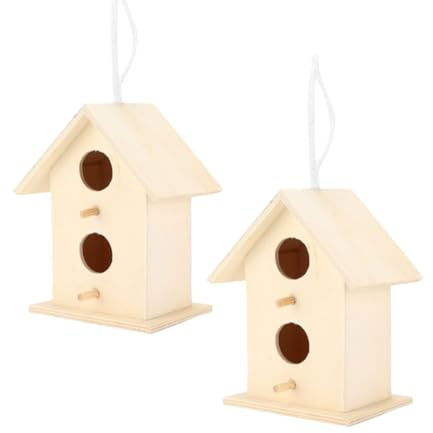 2 Stück Holz-Vogelhaus, kreatives hängendes Vogelhaus aus Holz, natürlich und sicher für kleine Vögel, DIY-Vogelkäfigherstellung oder Dekoration