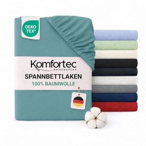 Komfortec Spannbettlaken 180x200 Baumwolle Jersey Bettlaken, Oeko-Tex Zertifiziert für Boxspring, Topper, Rundumgummi für Perfekte Passform, Weich & Atmungsaktiv, Pflegeleicht & Formstabil, Dunkelgrün
