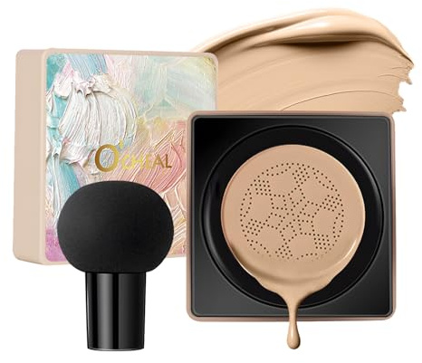 O'CHEAL Cushion Foundation avec Éponge Champignon, Correcteur 03 | Fond de teint cushion waterproof pour visage, fini semi-mat, couvrance longue tenue avec houppette champignon