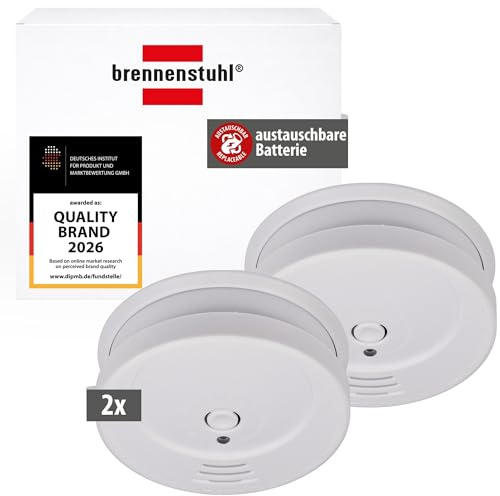 Brennenstuhl Rauchmelder Set, 2X RM C 9010 mit austauschbarer Batterie | geprüft nach EN 14604, durchdringendes Alarmsignal, weiß