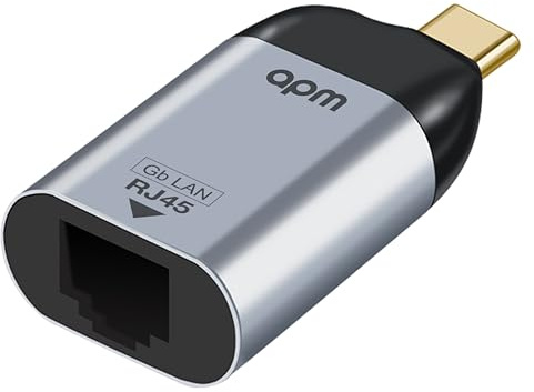 APM USB-C auf RJ45 Gigabit Ethernet Adapter, USB 3.0, 1000 Mbps, Stecker/Buchse, kompaktes Aluminiumgehäuse, Plug & Play, kompatibel mit PC, MacBook, Tablet, Router 570387