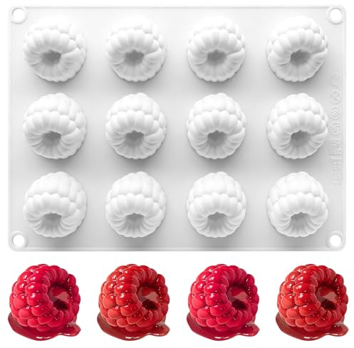 Stampo in silicone 3D a forma di lampone, 12 cavità, stampo in silicone 3D per dessert, stampo in silicone a forma di lampone per dolci, per torte, cioccolato, gelatine