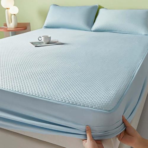 Kühlendes Bettlaken aus Eisseide, ultraweiche Tieftaschen-Spannbettlaken, kühlendes Spannbetttuch für heiße Sommerschläfer und kühle Erholung, atmungsaktive Bettwäsche (90 x 200 cm, Blau)