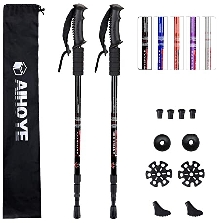 Aihoye Trekking Poles, Collapsible Lightweight Shock-Absorbent Hiking Walking Sticks Adjustable Aluminum Hiking Poles for Women Men Kids, 2 Pack (Black)