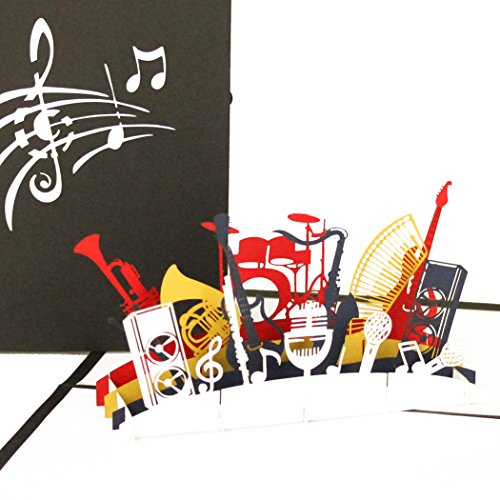 Pop Up Karte Orchester - Musikinstrumente – 3D Geburtstagskarte, Einladungskarte & Geschenkgutschein Musik & Instrument – Glückwunschkarte, Geschenkverpackung & Einladung zum Konzert