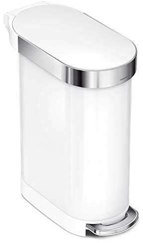 simplehuman CW2069 45 Liter, schmaler Treteimer, Mülleimer Küche, Abfalleimer, Mülltrennsystem, Mülltrennung, Recycling, weißer Stahl, 10 Jahre Garantie