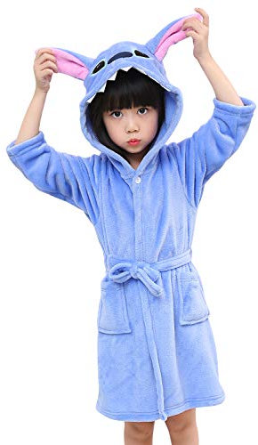 Dolamen Peignoir de Bain Filles Enfant Garçon Capuche Molleton Kigurumi Cartoon Chemises de Nuit Peignoir Kimono de Demoiselle d'honneur (130 pour la Taille 120-130CM (47 -51), Stitch)