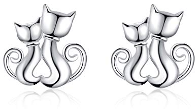 YAFEINI Doppel Katze Ohrringe Damen Sterling Silber 925 Ohrringe Ohrstecker katzen Schmuck Katzen für Damen Mädchen