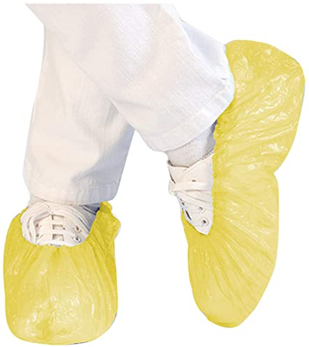 Farbige-Überschuhe, CPE Einwegüberschuh, Einweg-Überziehschuhe, Op-Schuhüberzieher, Galosche, wasserdicht, Farbe:gelb - 100 Stück, Größe:extra stark - 40my