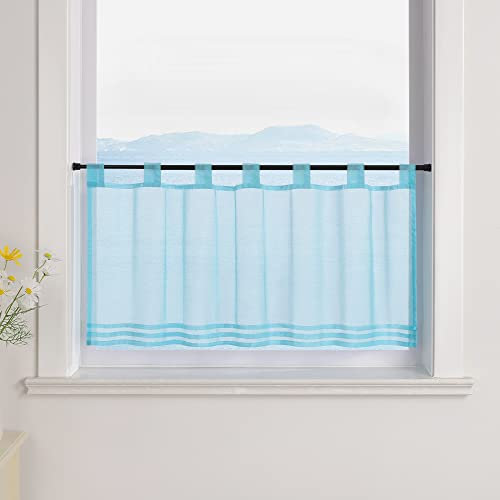 ESLIR Scheibengardine mit Schlaufen Gardinen Küche Bistrogardinen Transparent Stores Vorhänge Uni Voile Blau HxB 60x120cm 1 Stück