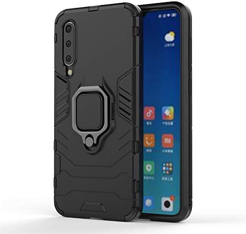 CHcase Xiaomi Mi 9 SE Funda, Anillo Metálico Sujeción Soporte Antichoque Rígido Caja (Funciona con el Montaje de Coche Magnético) Doble Capa Sólido Case Cover Carcasa para Xiaomi Mi 9 SE -All Black