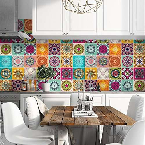 RE-COVERTILES - Adesivi per Piastrelle Bagno e Cucina 10 Pz 20x20 cm - PS00179 Decorazione murale in PVC impermeabile mattonelle mosaico stile cementine Azulejos
