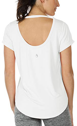 icyzone Damen Yoga T-Shirt Rückenfrei Sport Freizeit Tops Kurzarm Oberteile Loose Casual V-Ausschnitt Shirt (L, Weiß)