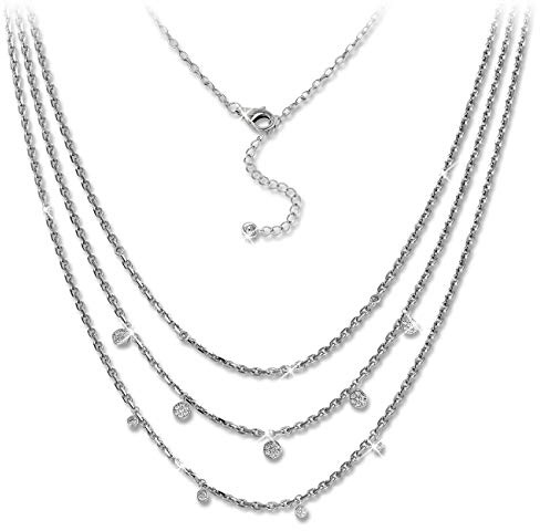 SilberDream Zirkonia 3er Layer Halskette Glitzerschmuck 47cm 925 Silber GSK414W Silber Halskette
