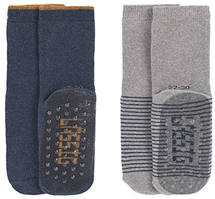 LÄSSIG Unisex Kinder Anti-Rutsch Socken 2er Set/ Blue-Grey Größe 15-18
