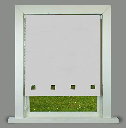 Square Eyelet Roller Blind Easy Fit Trimable Home Office Window Blinds (White, 90cm x 165cm (35.4 x 65))