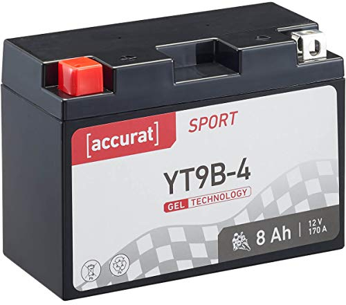 Accurat Motorradbatterie YT9B-4-12V, 8Ah, 170A, zyklenfest, wartungsfrei, Gel - Starterbatterie, Batterie in Erstausrüsterqualität für Rasentraktor, Roller, Motorrad, Quad