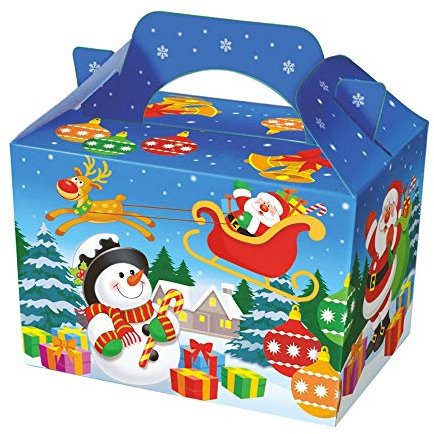 CHRISTMAS PARTY BOXES - PACK OF 10 - Children/Kids Party Boxes Carry Food Meal Fun Picnic Birthday Wedding Favour / Baby Shower Party Box Loot Bag