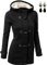 BYD Femmes veste à Capuche Bouton Corne manches Longues Chaud Épais Automne Hiver Slim Fit,XXL,Noir