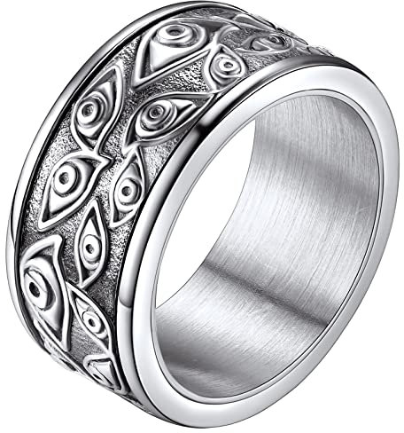 FaithHeart Edelstahl Gottes Auge Spinnerring in Ringgröße 72 drehbarer Meditationsring Punk Gottes Auge Fingerring Vintag drehbarer Bandring für Muttertag Weihnachten