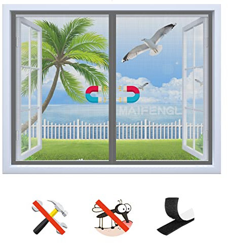 Zanzariera Magnetica Finestra, Autoadesiva Traspirante Zanzariere Magnetiche Tenda, Chiusura Automatica Zanzariera Magnetica Porta Finestra- Grey-A|| 72x82inch(185x210cm)