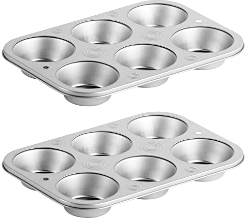 DecorRack 26 x 17 cm 6-Cup Nonstick Muffin Pan (2 Pack), Durable Cupcake Tray for Oven Baking, Perfect for Quiche, Yorkshire Pudding, Cornbread, Muffins, Easy Clean Non-Stick Coating (2 Pack)