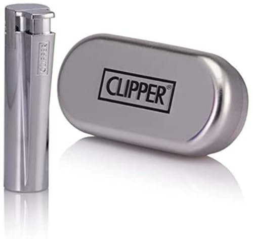 Clipper Briquet à jet électronique en métal, coupe-vent, anti-poussière, rechargeable au butane, flamme réglable, briquet à cigares en acier inoxydable avec boîte cadeau (argent)