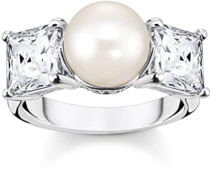 THOMAS SABO Damen-Ring Perle und Weiße Steine Silber TR2408-167-14-58 Ringgröße 58/18,5