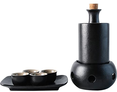 Ensemble de flasques en céramique Faites à la Main de Style Japonais Classique, Ensemble de Tasses à saké créatives rétro, flasque Ronde à la Maison, Verres à Alcool (Color : Black, Size : 1 Set)