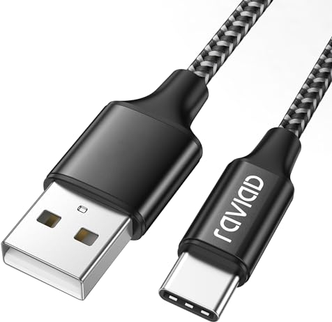 RAVIAD Cable USB C 1M, Cable USB Tipo C de carga rápida de nailon Cable Tipo C Compatible con A02s/A03s/S10/S9/M12, Huawei, Redmi 9A/10, Realme 8, OnePlus 8T, POCO X3 Pro - Negro