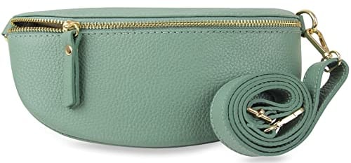 Frentree® Damen Echtleder Bauchtasche, Made in Italy, Umhängetasche Crossbody Tasche Schultertasche mit goldenem Reißverschluss, Größe MINI