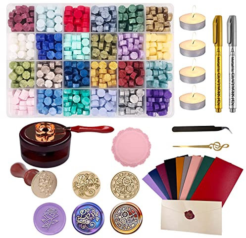 Wachssiegel Stempel Kit,600 Stück Siegelwachs Perlen Wachsschmelz Siegelwachsperlen Set für Wachs Siegel Stempel Umschlägen Briefe Hochzeitseinladungen Karten 600 Stück Siegellack Perlen (A)