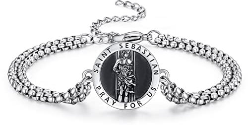 Heiliger Sebastian Armband 925 Sterling Silber Heiliger Sebastianus Medaille Armband Religiöse Geschenk für Herren