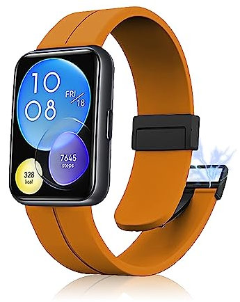 LanQii Bracelet Compatible avec Huawei Watch Fit 2, Sport Souple Silicone Boucle Magnétique Bande Réglable Hommes Femmes pour Huawei Watch Fit 2 -Orange