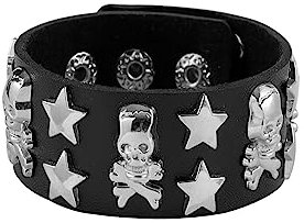 Eigso Punk Leder Stern Nieten Totenkopf Manschette Armband für Männer Frauen Klassische Retro Gothic Armband für Mann Frau