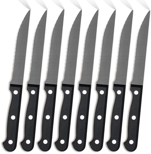 Pleafind 8 couteaux a steak en acier inoxydable, couteaux a steak noir, set de couteau à steak dentelés, couteaux de table, couteau steak de table, passe au lave-vaisselle