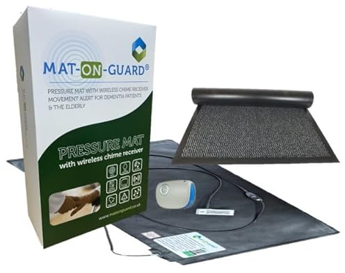Floor Sensor Pressure MAT Alarm System Mat On Guard IP100CM Single EXIT with Cover MATS for the Elderly and Dementia Care with Portable Receivers. Wireless with Cover Mats (Grey)
