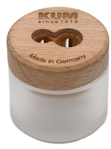 KUM 1071011 - Taille-crayon double aspérule avec pot en verre, durable, en bois, pour crayons épais et fins