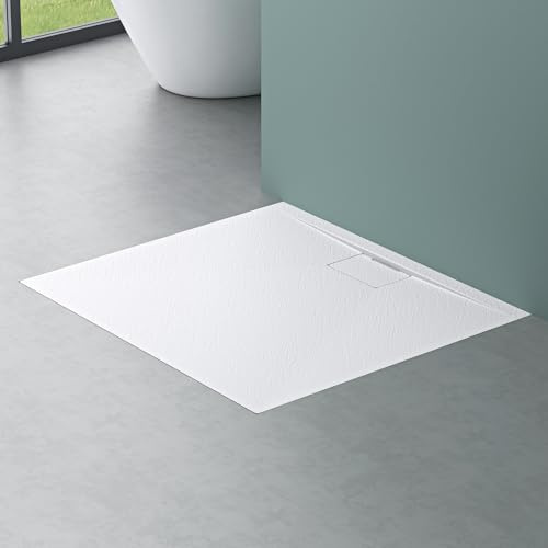 Mai & Mai Duschtasse Duschwanne aus Mineralguss BxTxH: 80x100x3 cm Mineralgusswanne in Weiß DIN-Anschlüsse inkl. Ablaufgarnitur Geoma07