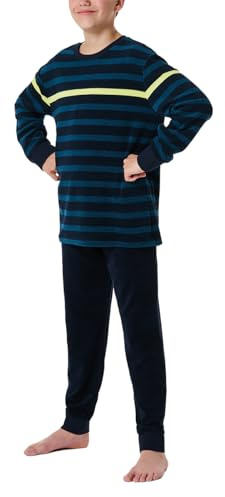 Schiesser Jungen Schlafanzug Warme Qualitäten Frottee - Fleece Interlock Größe 140 Bis 176 Pyjamaset, Nachtblau_181999, 152 EU