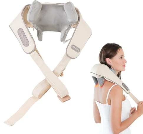 Nackenmassagegerät mit Wärme, Kabelloses Nackenmassagegerät zur Schmerzlinderung, elektrische Shiatsu Schulter Massagegerät mit verstellbaren Trägern für oberen unteren Rückens, Taillenmuskel white